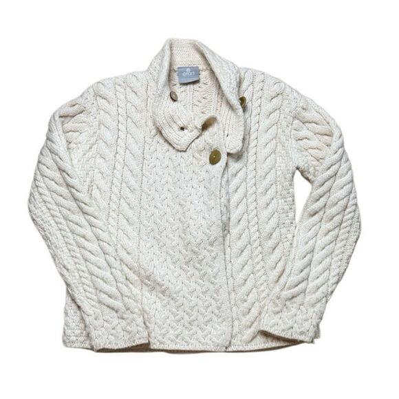 Aran Woollen Mills Super Soft Merino 3 Button Sweater Ivory Medium - Picture 3 of 9